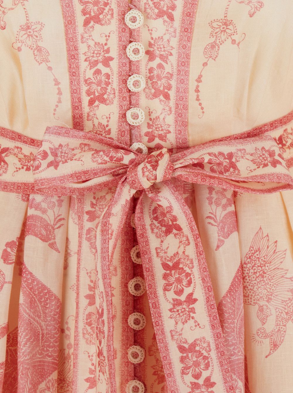 Zimmermann 'Lucky' Pink Mini Dress with V Neck and All-Over Floral Print in Linen Woman Size S / US 4 / IT 40 - 3 Thumbnail