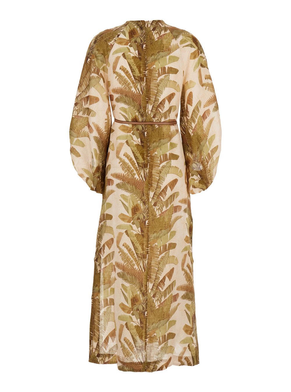 Zimmermann 'Ascension' Brown Dress with Puffed Sleeves and All-Over Palm Print in Linen Woman Size XL / US 12-14 / IT 48-50 - 2 Thumbnail