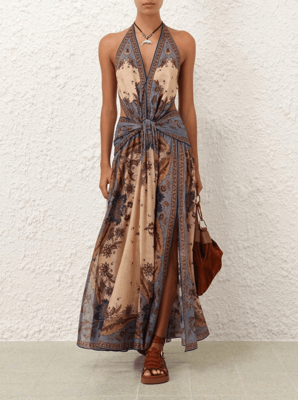 Zimmermann 'Ascension' Multicolor Sleeveless Long Dress with Halterneck and All-Over Print in Cotton Woman Size S / US 4 / IT 40 - 4 Thumbnail