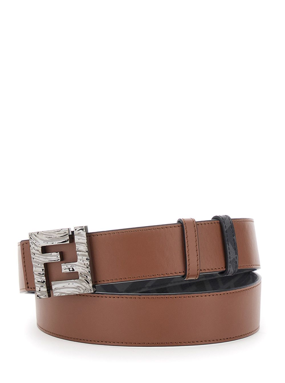 Fendi Brown Reversible Belt with FF Buckle Closure in Leather Man Size ONE SIZE - 2 Thumbnail
