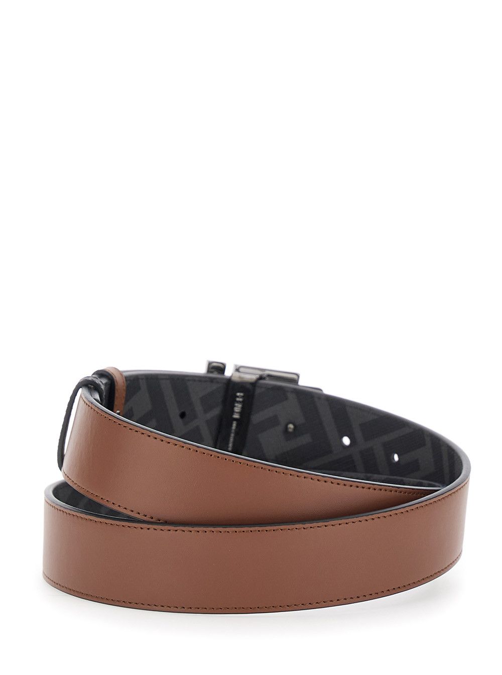 Fendi Brown Reversible Belt with FF Buckle Closure in Leather Man Size ONE SIZE - 3 Thumbnail
