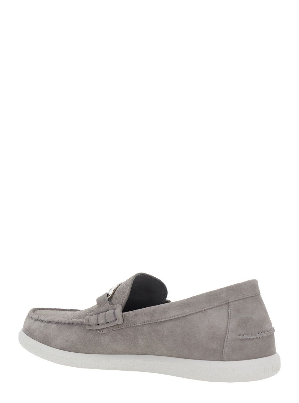 Fendi Grey Loafers with FF Metal Buckle and Contrasting Sole in Suede Man Size US 7 / EU 40 - 3 Thumbnail