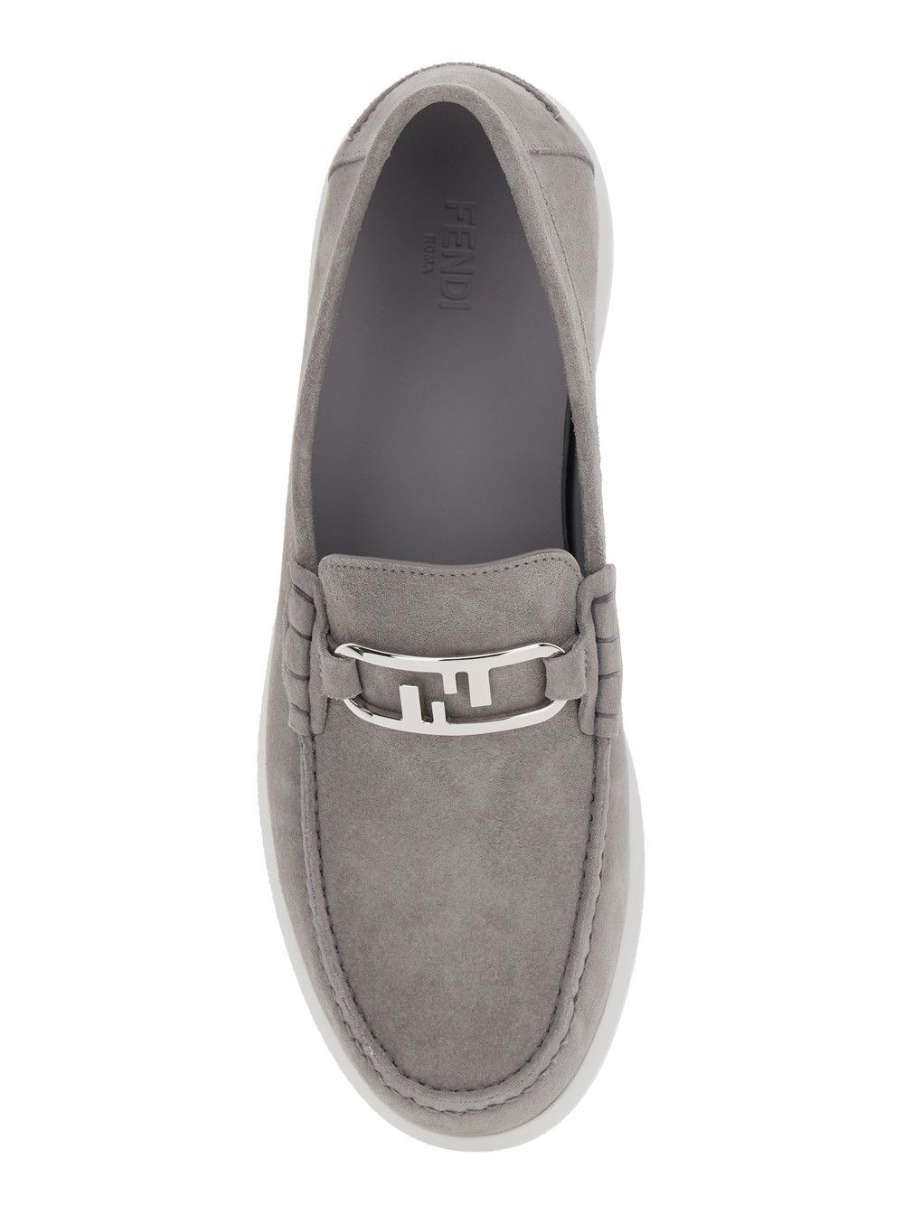 Fendi Grey Loafers with FF Metal Buckle and Contrasting Sole in Suede Man Size US 7 / EU 40 - 4 Thumbnail