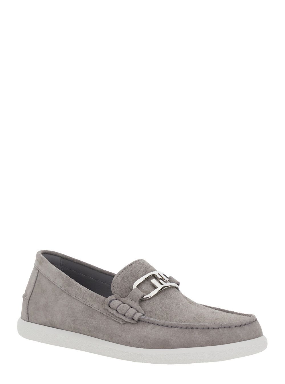 Fendi Grey Loafers with FF Metal Buckle and Contrasting Sole in Suede Man Size US 9.5 / EU 42-43 - 2 Thumbnail