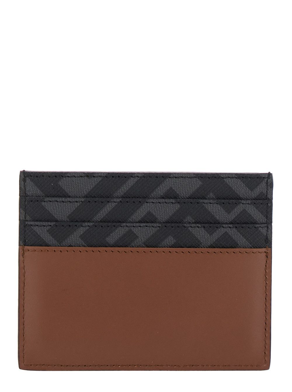 Fendi Brown Card Holder with FF Plaque on the Front in Leather and FF Canvas Man Size ONE SIZE - 4 Thumbnail