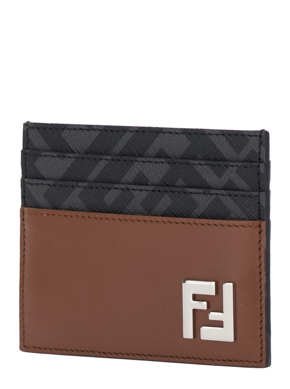 Fendi Brown Card Holder with FF Plaque on the Front in Leather and FF Canvas Man Size ONE SIZE - 2 Thumbnail