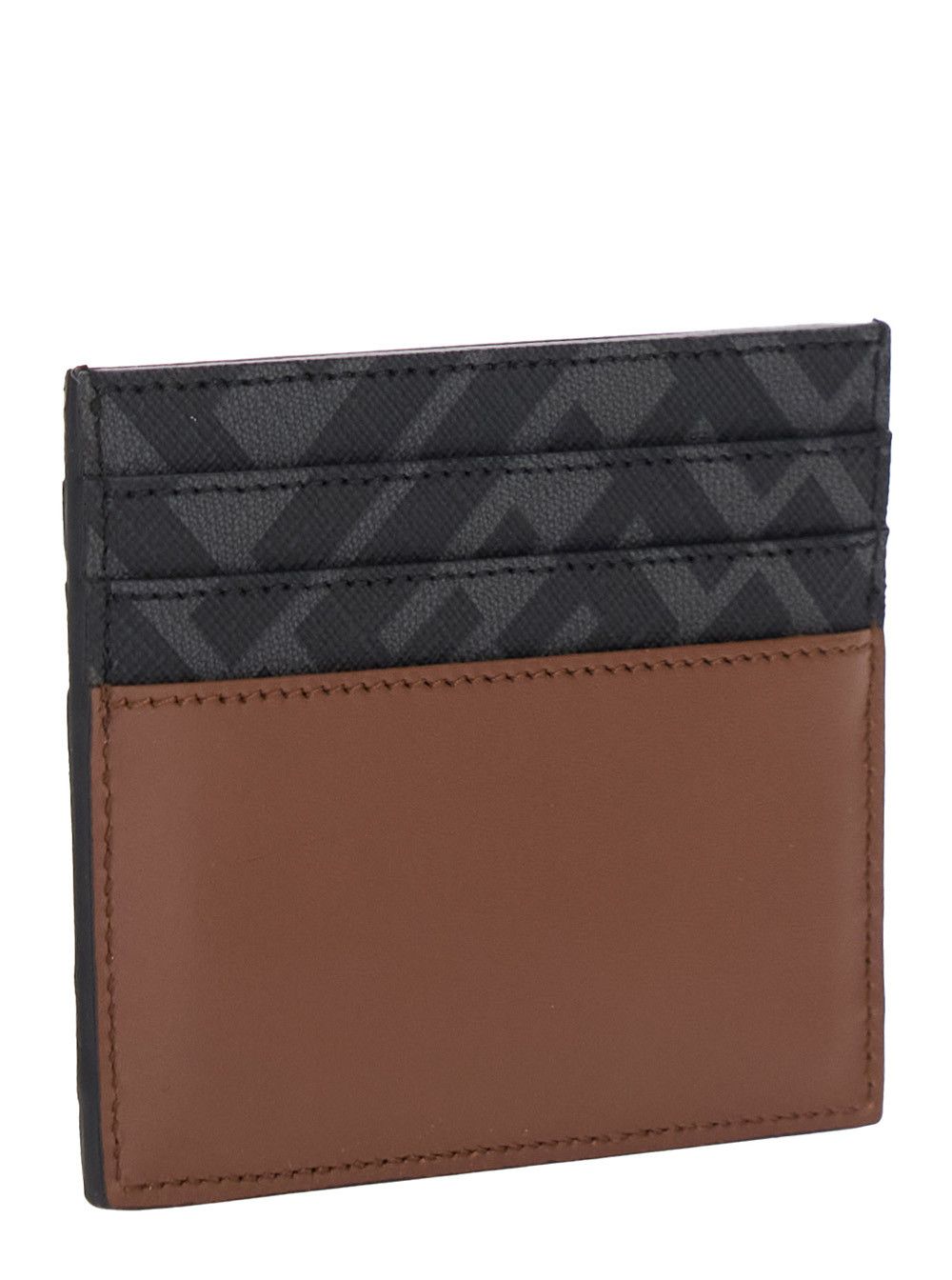 Fendi Brown Card Holder with FF Plaque on the Front in Leather and FF Canvas Man Size ONE SIZE - 3 Thumbnail