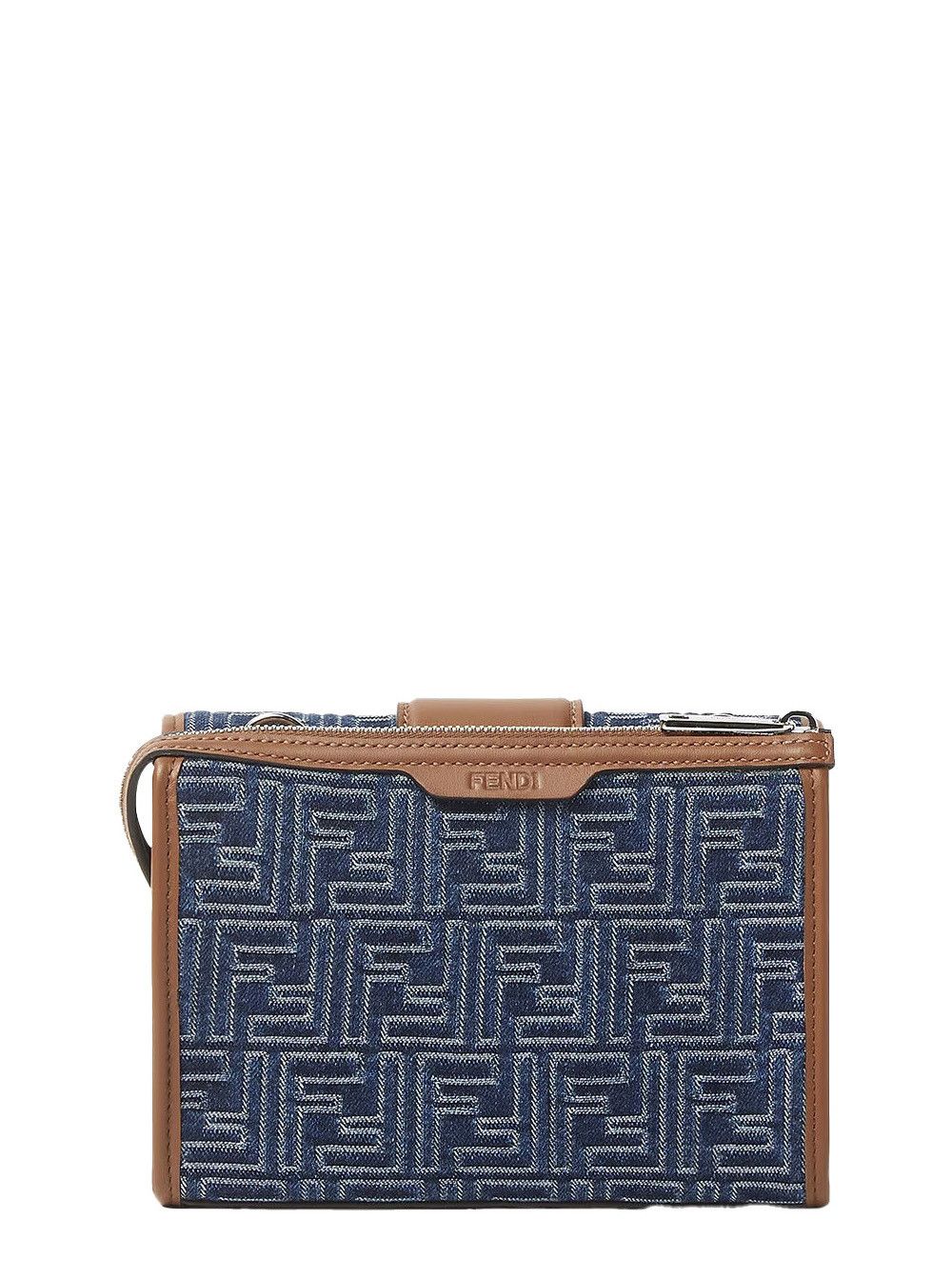 Fendi 'Baguette Double' Blue Crossbody Bag With Magnetic FF Closure And All-Over Motif In Blue Cotton Man Size ONE SIZE - 3 Thumbnail