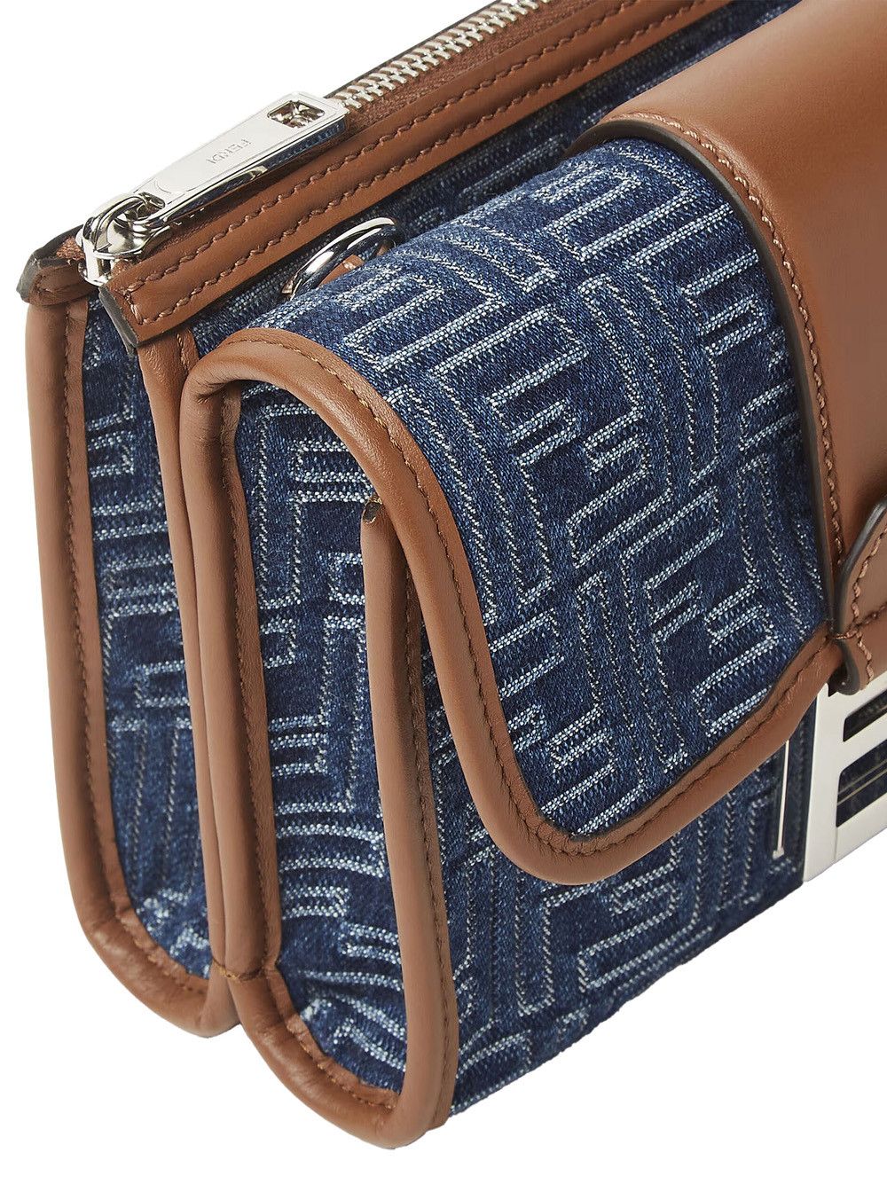 Fendi 'Baguette Double' Blue Crossbody Bag With Magnetic FF Closure And All-Over Motif In Blue Cotton Man Size ONE SIZE - 5 Thumbnail