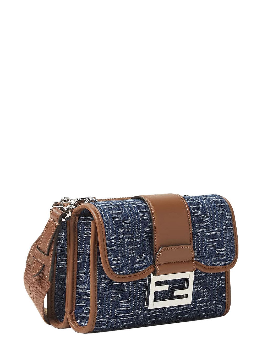 Fendi 'Baguette Double' Blue Crossbody Bag With Magnetic FF Closure And All-Over Motif In Blue Cotton Man Size ONE SIZE - 2 Thumbnail