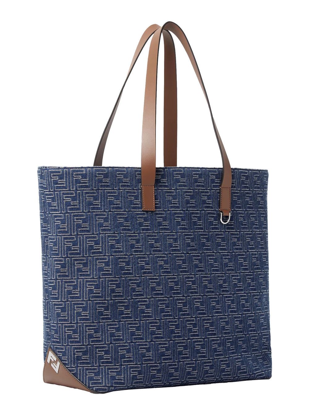 Fendi Blue Shopper With Long Handles And All Over FF Motif In Cotton Man Size ONE SIZE - 2 Thumbnail