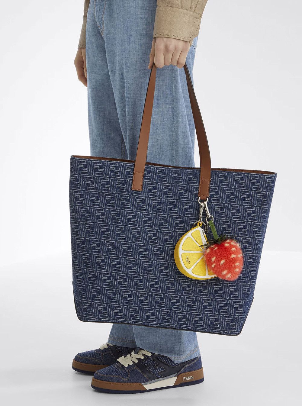 Fendi Blue Shopper With Long Handles And All Over FF Motif In Cotton Man Size ONE SIZE - 5 Thumbnail
