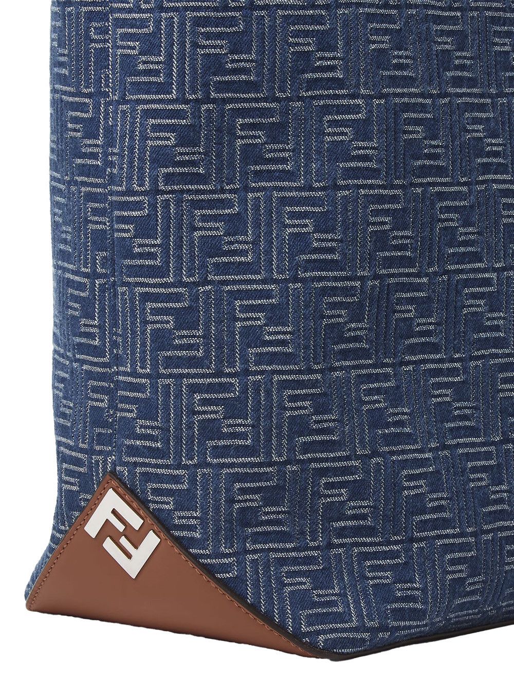 Fendi Blue Shopper With Long Handles And All Over FF Motif In Cotton Man Size ONE SIZE - 4 Thumbnail