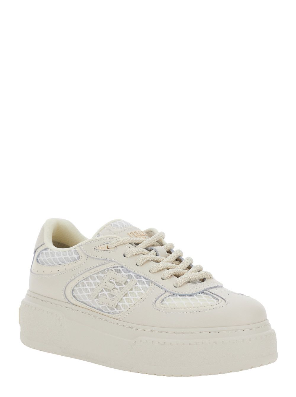 Fendi 'Match' White Sneakers With Mesh Inserts And Embossed Logo On The Back In Leather Woman Size US 8 / IT 38 - 2 Thumbnail