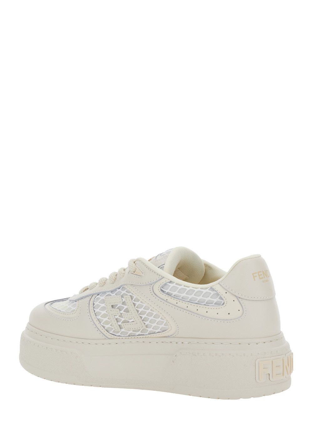 Fendi 'Match' White Sneakers With Mesh Inserts And Embossed Logo On The Back In Leather Woman Size US 8 / IT 38 - 3 Thumbnail
