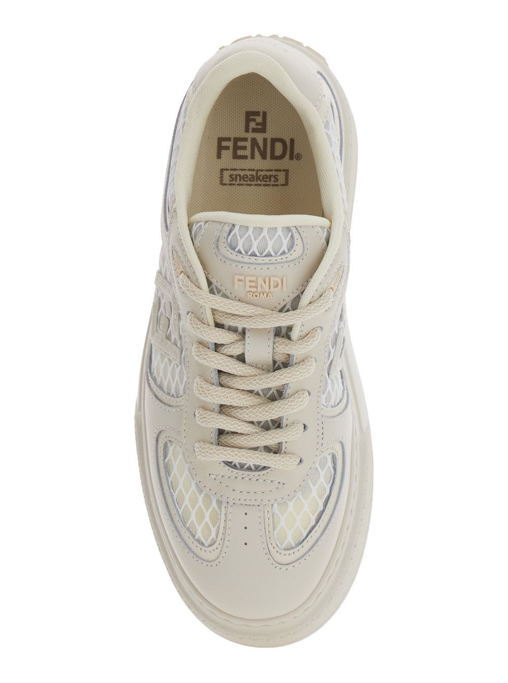 Fendi 'Match' White Sneakers With Mesh Inserts And Embossed Logo On The Back In Leather Woman Size US 10 / IT 40 - 4 Thumbnail