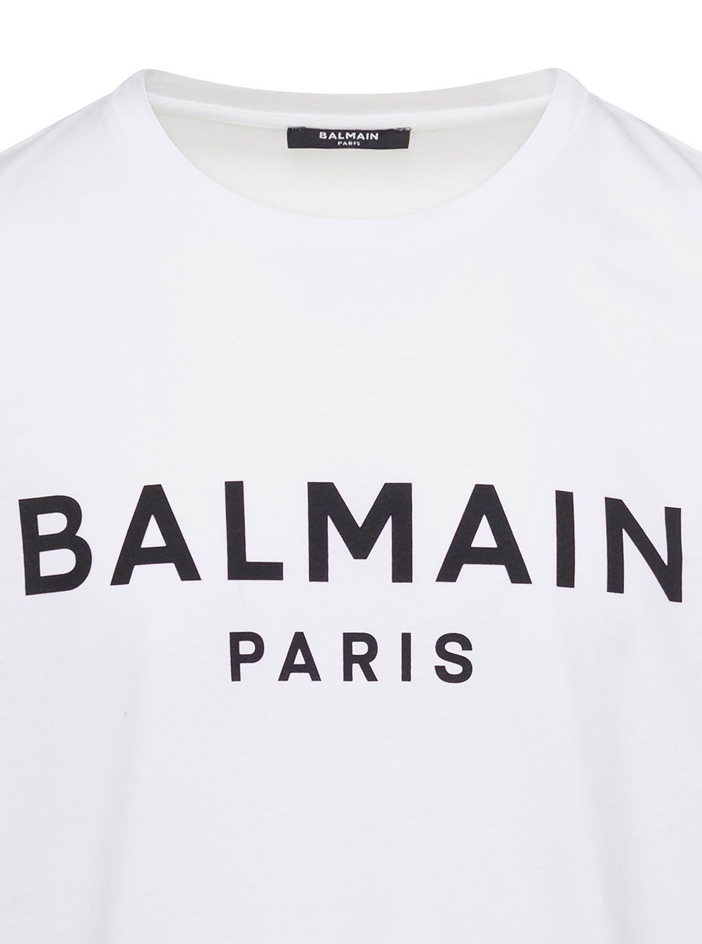 Balmain White Crewneck T-Shirt with Contrasting Logo Lettering Print in Cotton Man Size US S / EU 44-46 / 1 - 2 Thumbnail