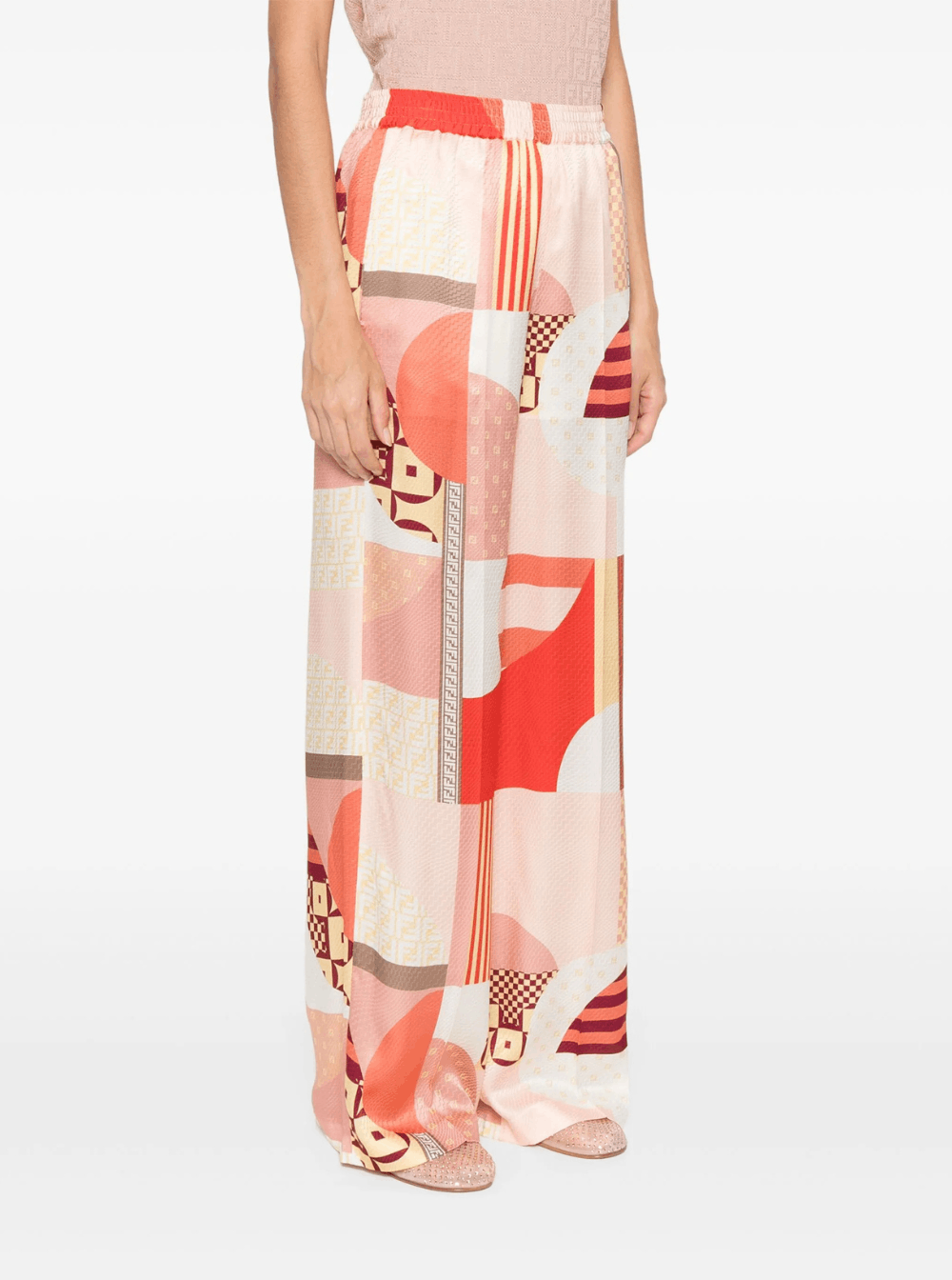 Fendi Multicolor Pants with High Elastic Waist and All-Over Patchwork Print in SIlk Woman Size 28" / US 6 / IT 42 - 4 Thumbnail