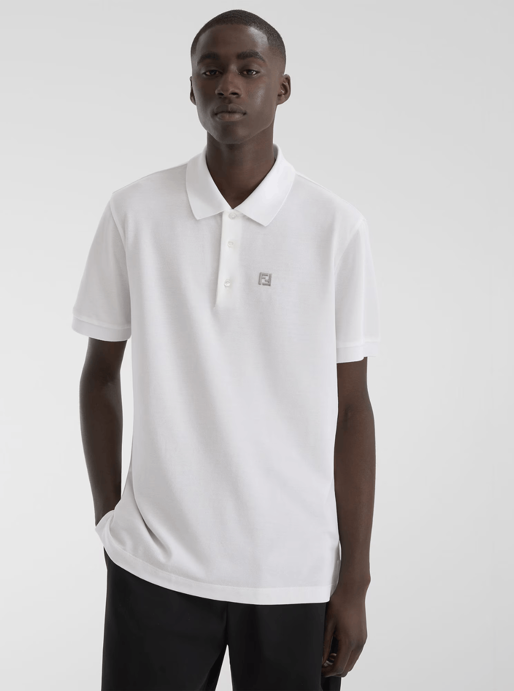 Fendi White Polo with Classic Collar and Metal FF Plate on the Front for Men Size US L / EU 52-54 / 3 - 4 Thumbnail