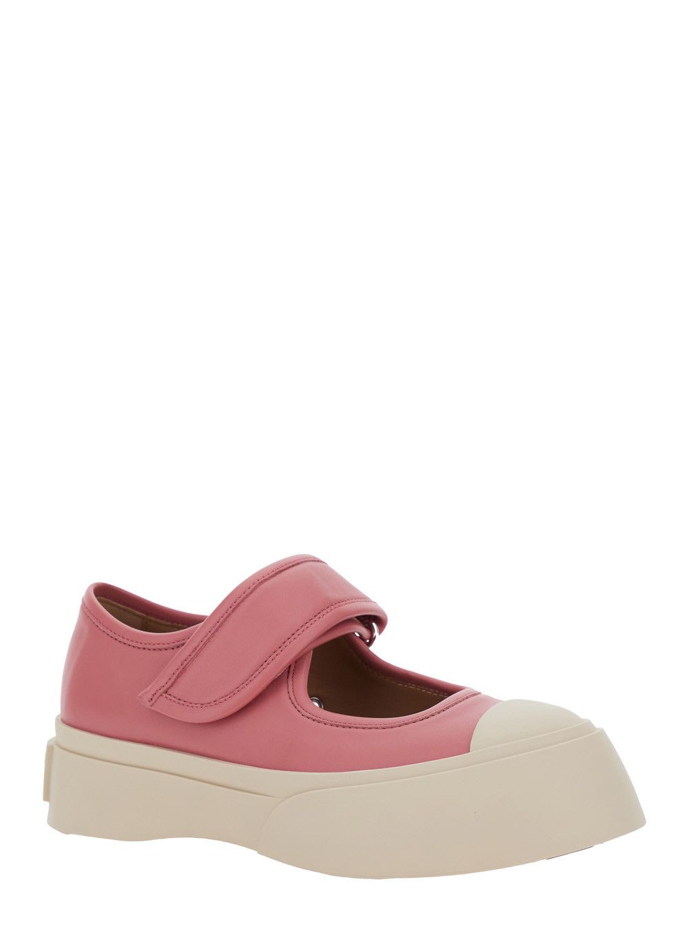Marni 'Mary Jane' Pink Sandals with Touch-Strap Closure and Logo Patch on the Rear in Leather Woman Size US 7 / IT 37 - 2 Thumbnail