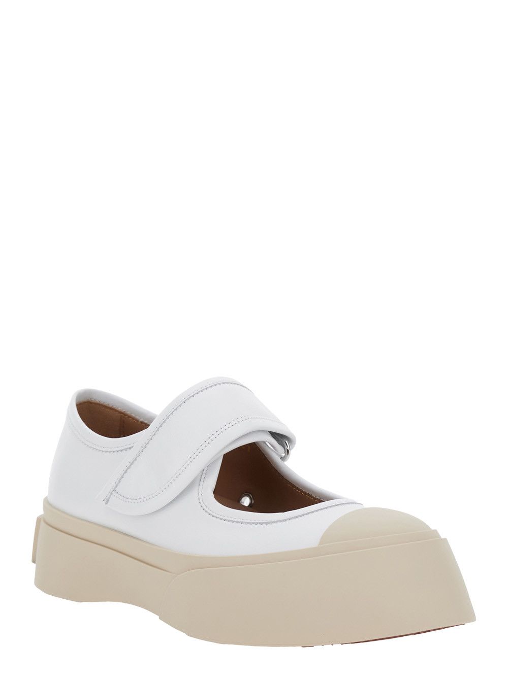 Marni 'Mary Jane' White Sandals with Touch-Strap Closure and Logo Patch on the Rear in Leather Woman Size US 9 / IT 39 - 2 Thumbnail