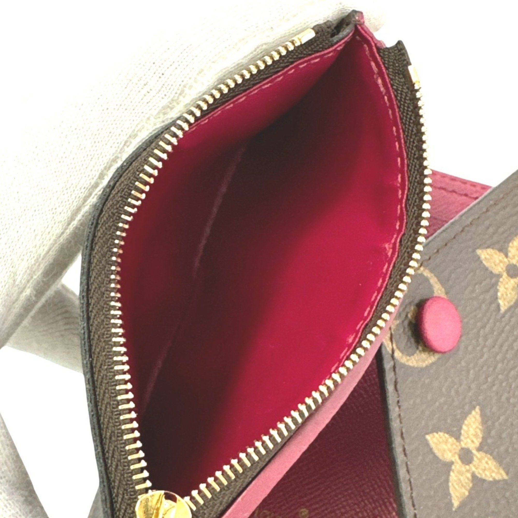 Louis Vuitton Louis Vuitton Wallet/Coin Case Business Card Holder/Card with Coin Purse Monogram Portefeuille Victorine Canvas M41938 Red Size ONE SIZE - 14 Thumbnail