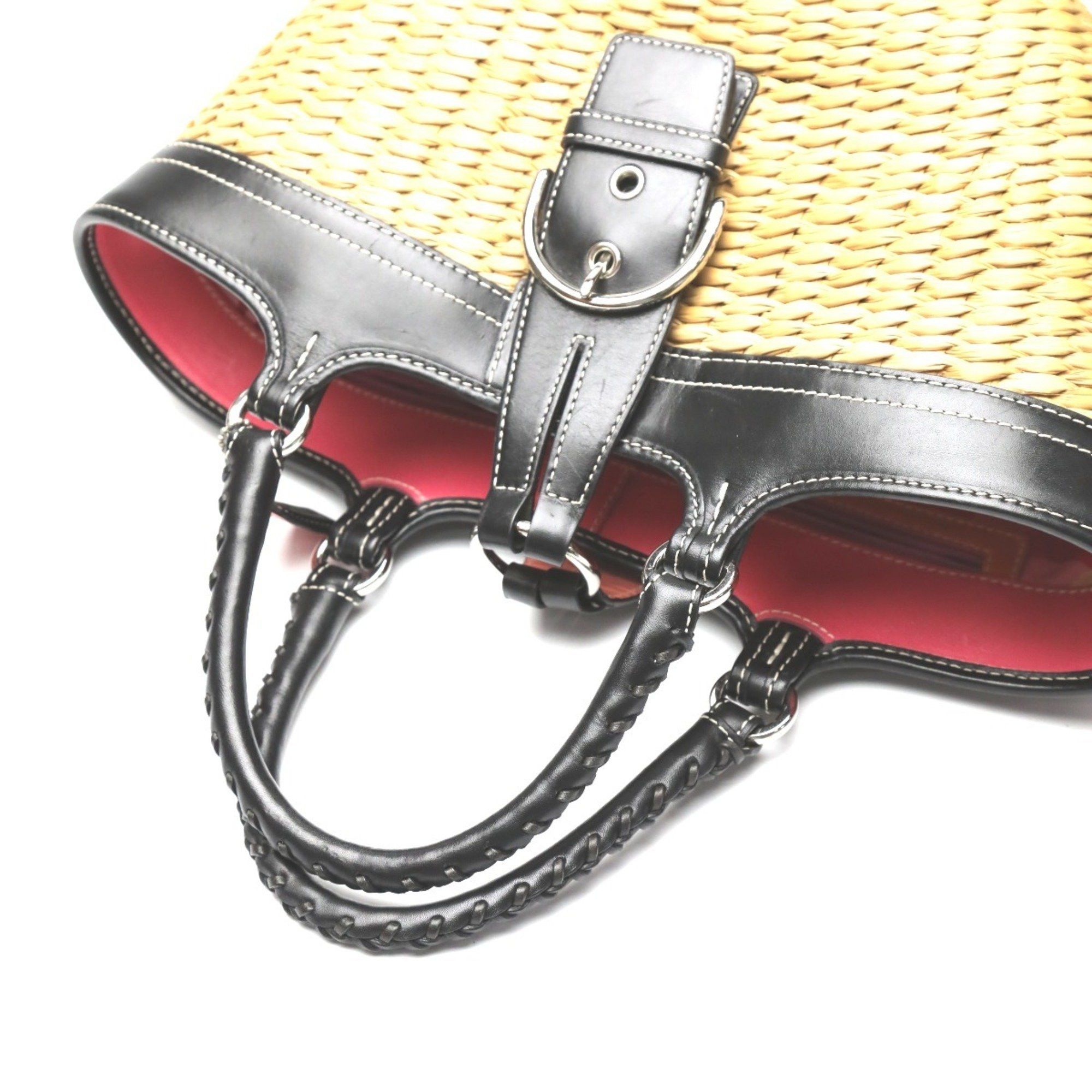 Coach COACH Handbag Straw x Leather Tote Bag Basket 6271 Brown Black Size ONE SIZE - 7 Thumbnail