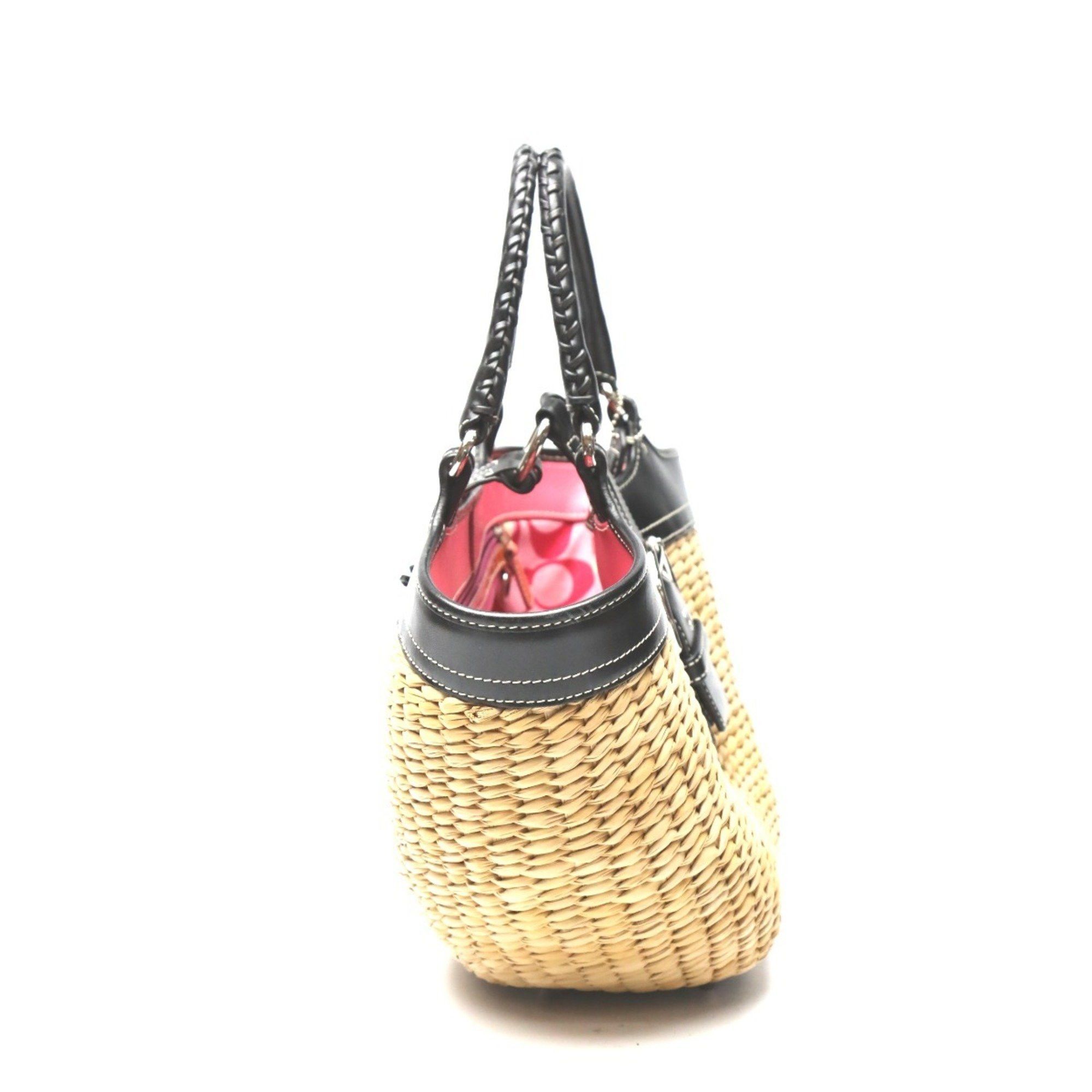 Coach COACH Handbag Straw x Leather Tote Bag Basket 6271 Brown Black Size ONE SIZE - 5 Thumbnail