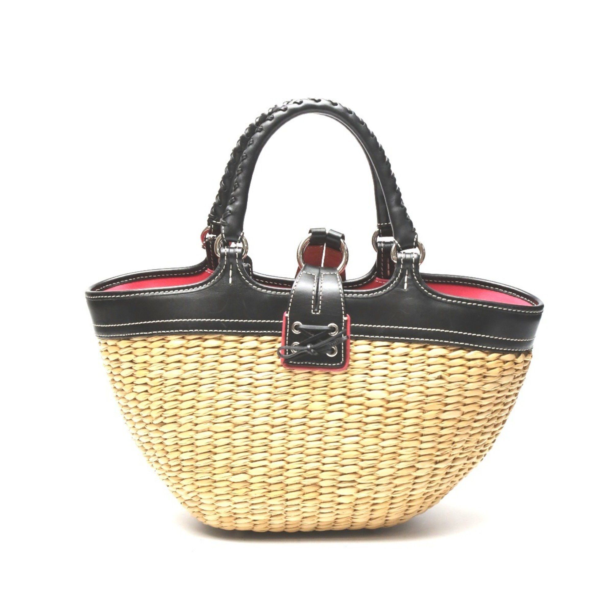Coach COACH Handbag Straw x Leather Tote Bag Basket 6271 Brown Black Size ONE SIZE - 3 Thumbnail