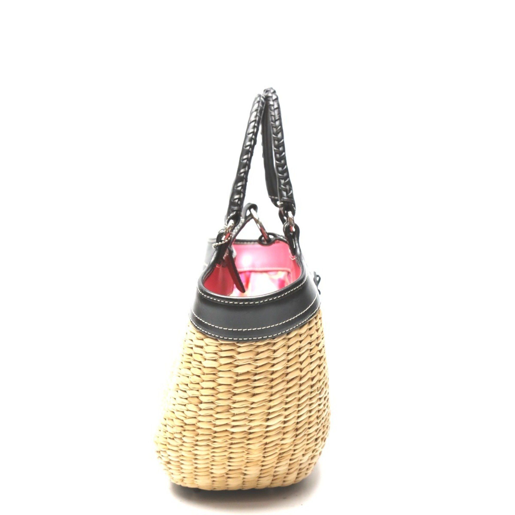 Coach COACH Handbag Straw x Leather Tote Bag Basket 6271 Brown Black Size ONE SIZE - 4 Thumbnail