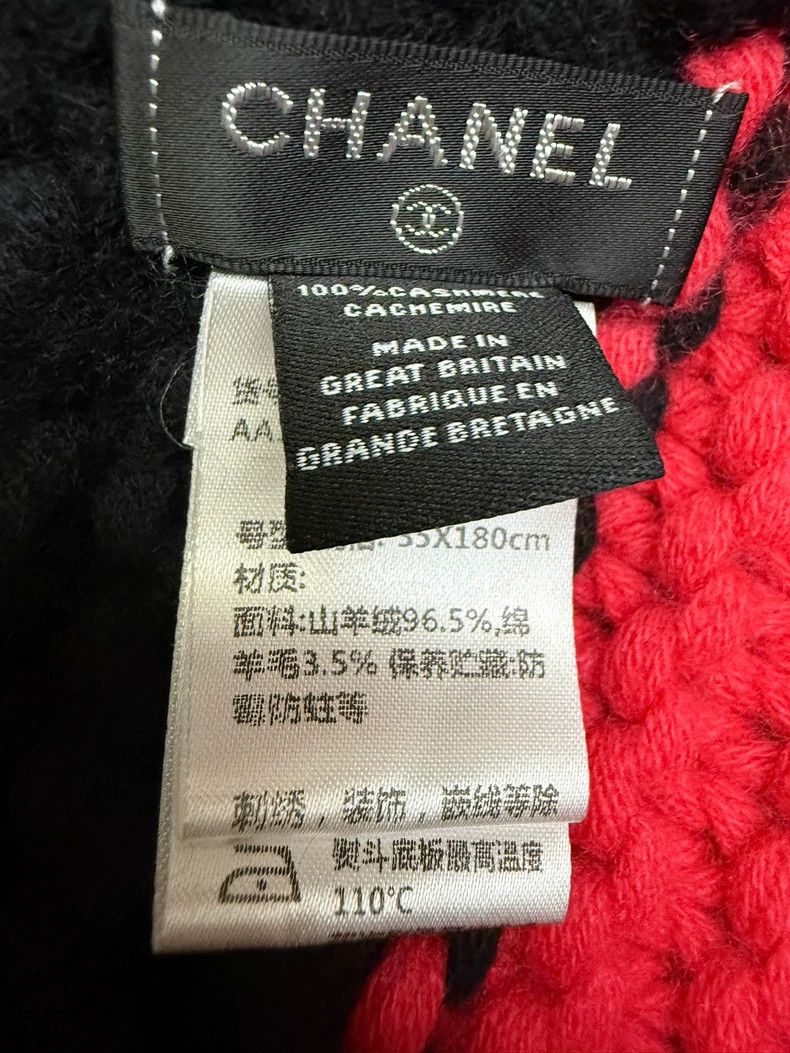 Chanel Chanel Double C Logo Black Red Scarf Size ONE SIZE - 3 Thumbnail