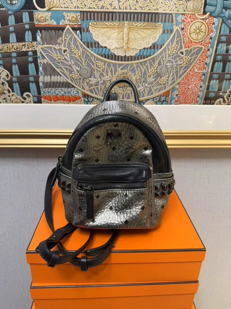 MCM MCM Silver Small Backpack with Studs Size ONE SIZE - 3 Thumbnail