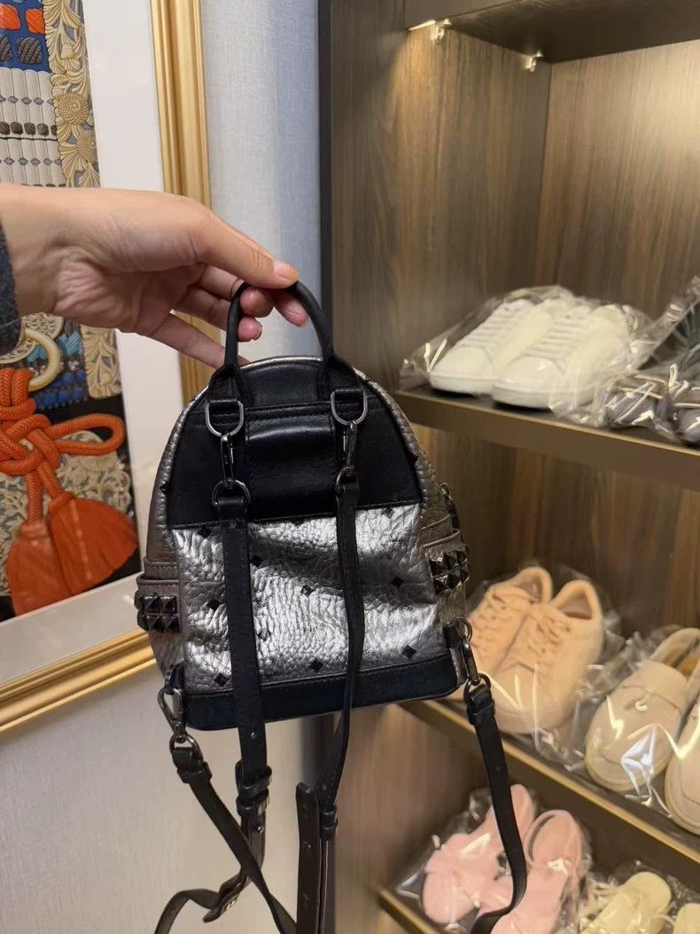 MCM MCM Silver Small Backpack with Studs Size ONE SIZE - 2 Thumbnail