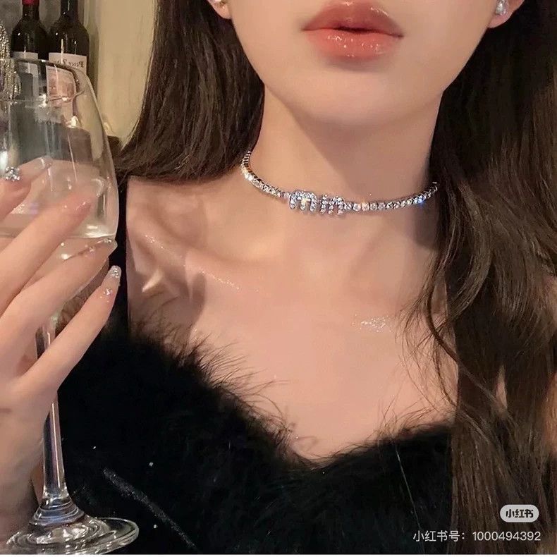 Miu Miu Miu Miu Rhinestone Letter Choker Necklace Size ONE SIZE - 9 Thumbnail