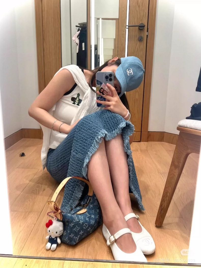 Chanel Sequined Logo Denim Baseball Cap