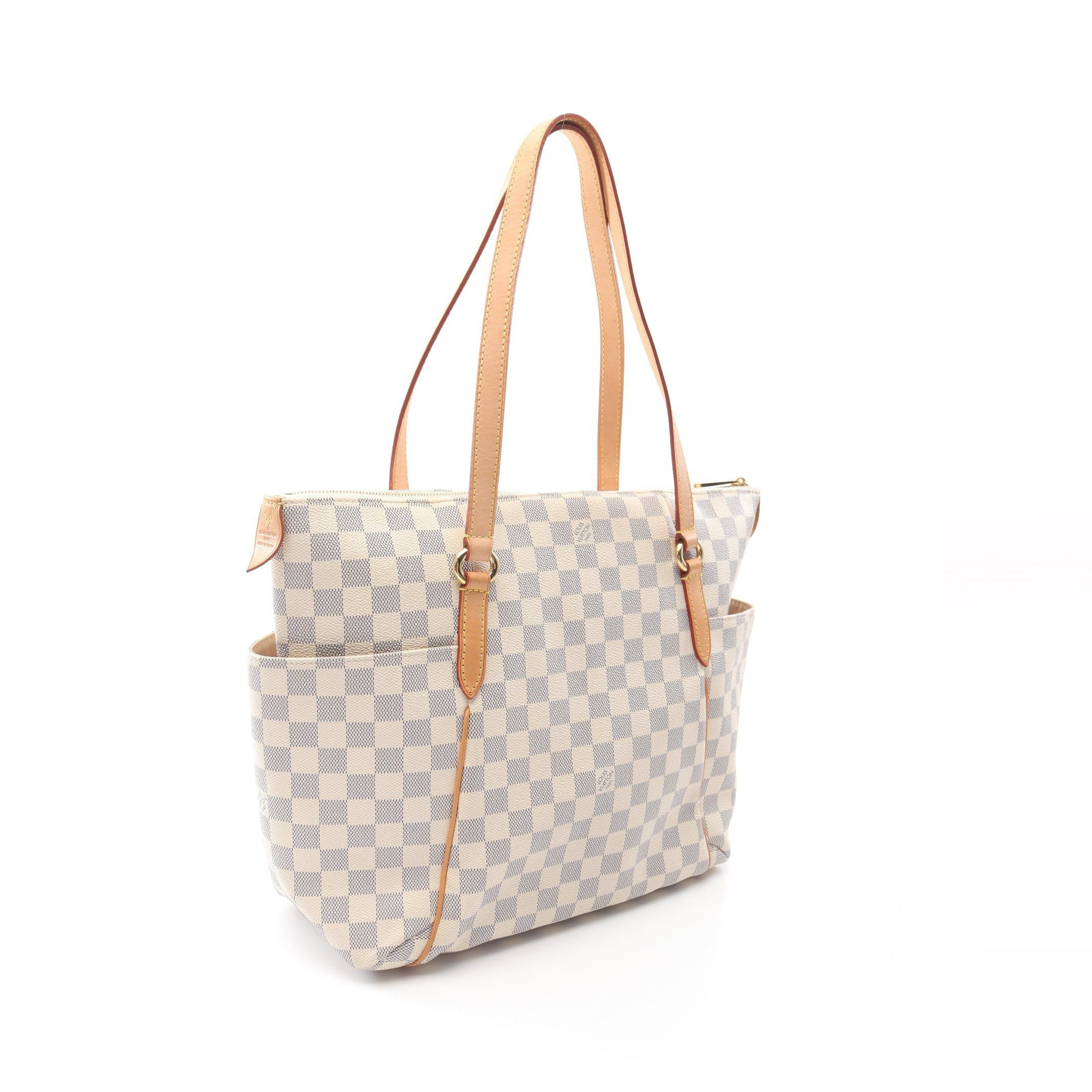 Louis Vuitton Totally Mm Damier Azur Shoulder Bag Tote Leather White