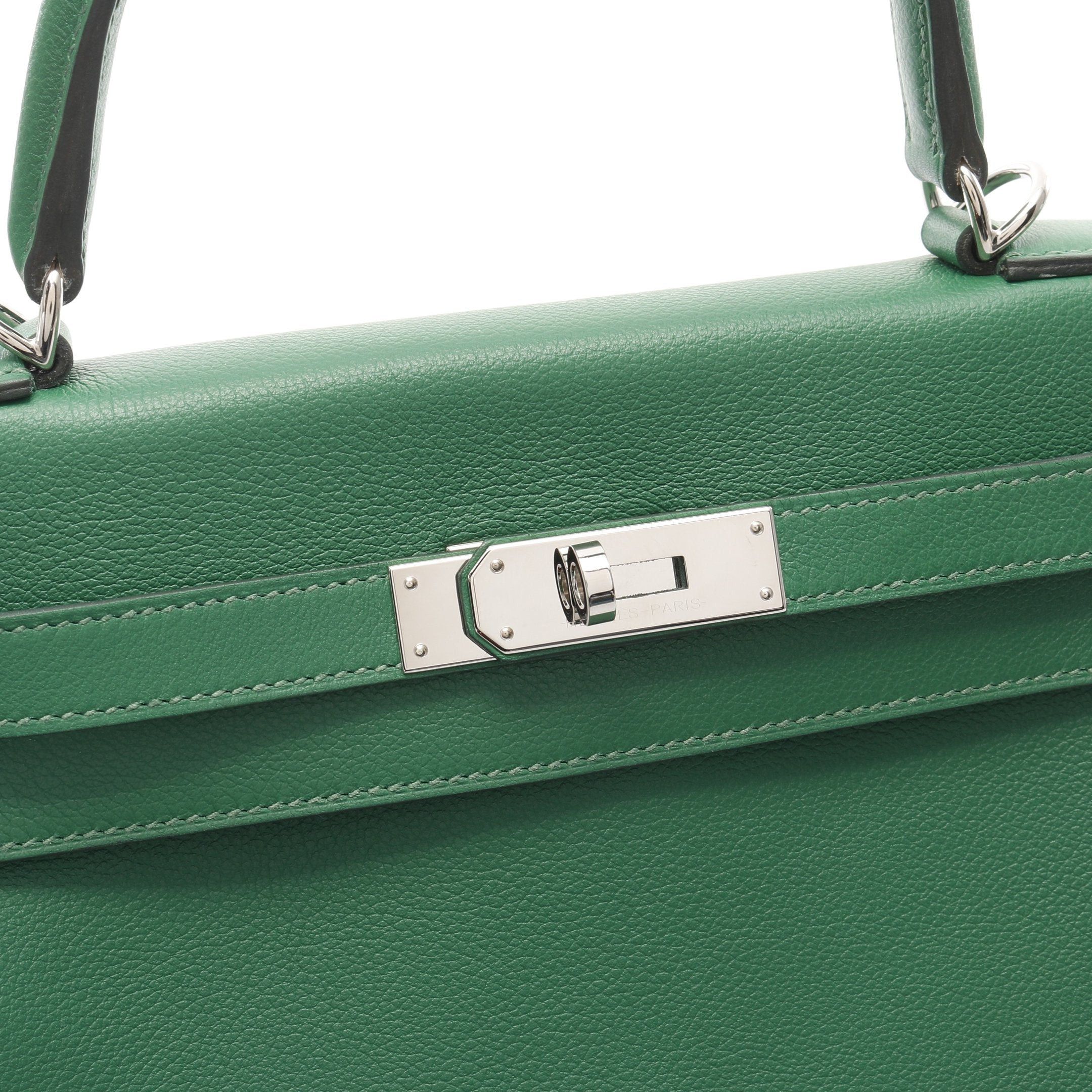 Hermes Hermes Kelly28 Bamboo Handbag Evercolor Green Silver Hardware Inner Stitch Y Stamp Size ONE SIZE - 9 Thumbnail
