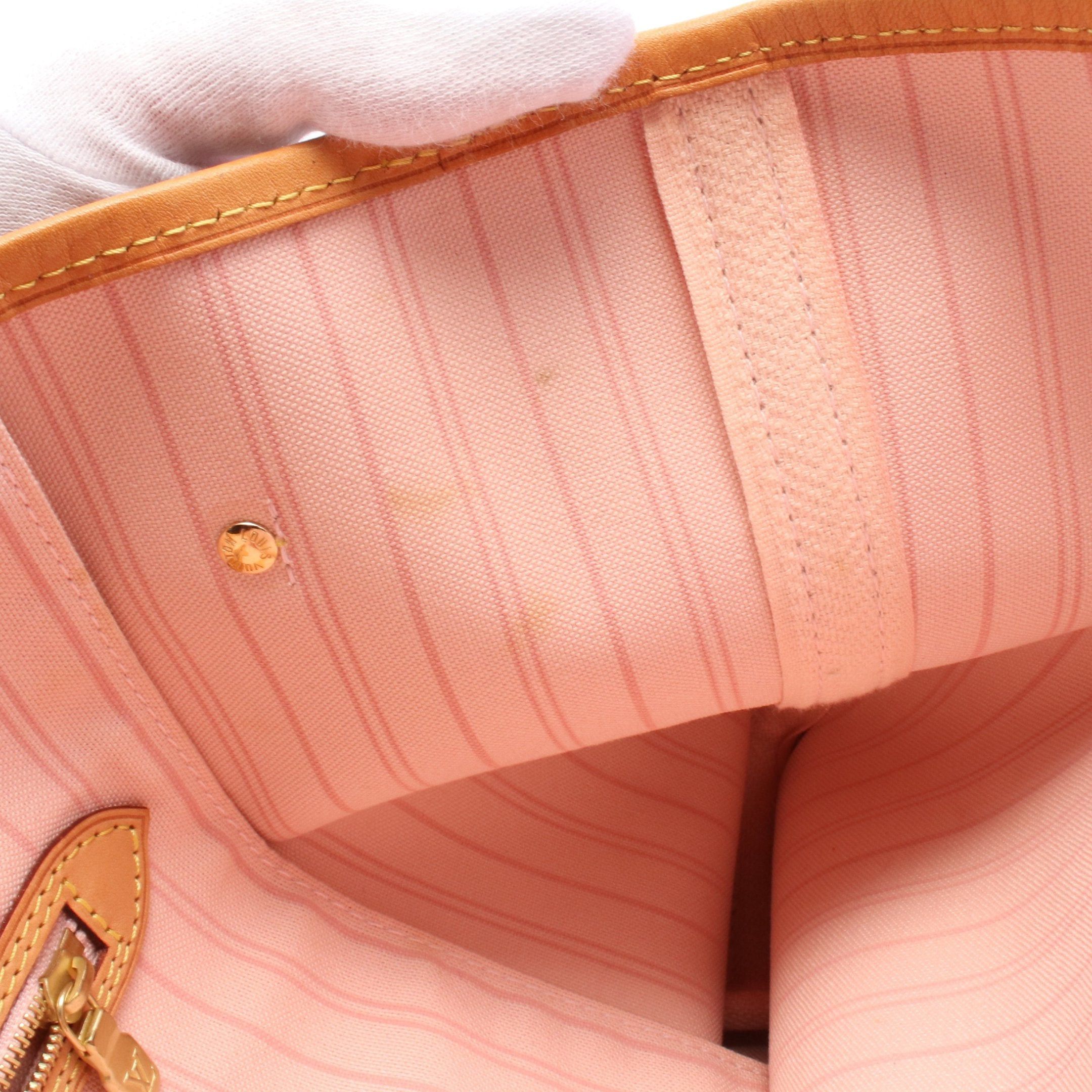 Louis Vuitton Louis Vuitton Neverfull Mm Damier Azur Rose Ballerine Shoulder Bag Tote Leather White Size ONE SIZE - 9 Thumbnail