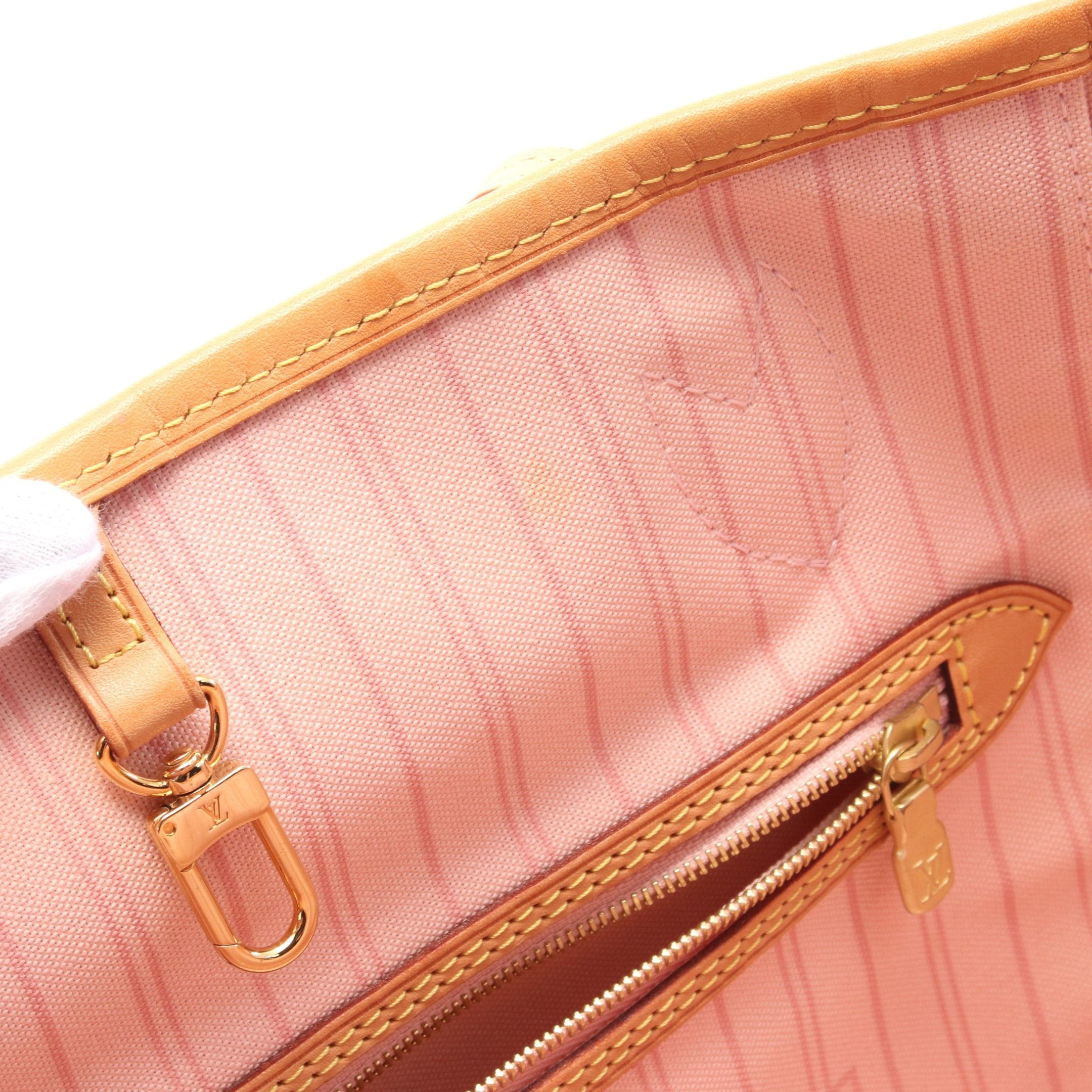 Louis Vuitton Louis Vuitton Neverfull Mm Damier Azur Rose Ballerine Shoulder Bag Tote Leather White Size ONE SIZE - 8 Thumbnail