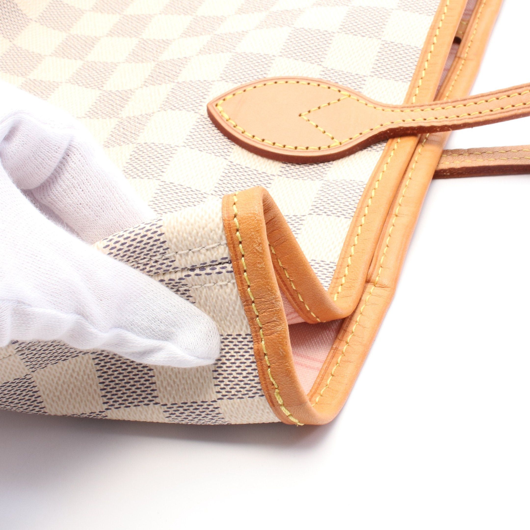 Louis Vuitton Louis Vuitton Neverfull Mm Damier Azur Rose Ballerine Shoulder Bag Tote Leather White Size ONE SIZE - 10 Thumbnail