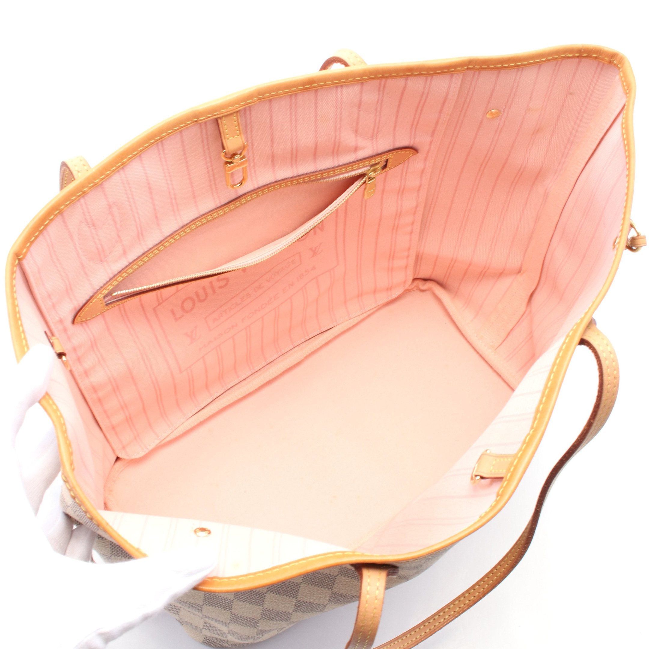 Louis Vuitton Louis Vuitton Neverfull Mm Damier Azur Rose Ballerine Shoulder Bag Tote Leather White Size ONE SIZE - 3 Thumbnail