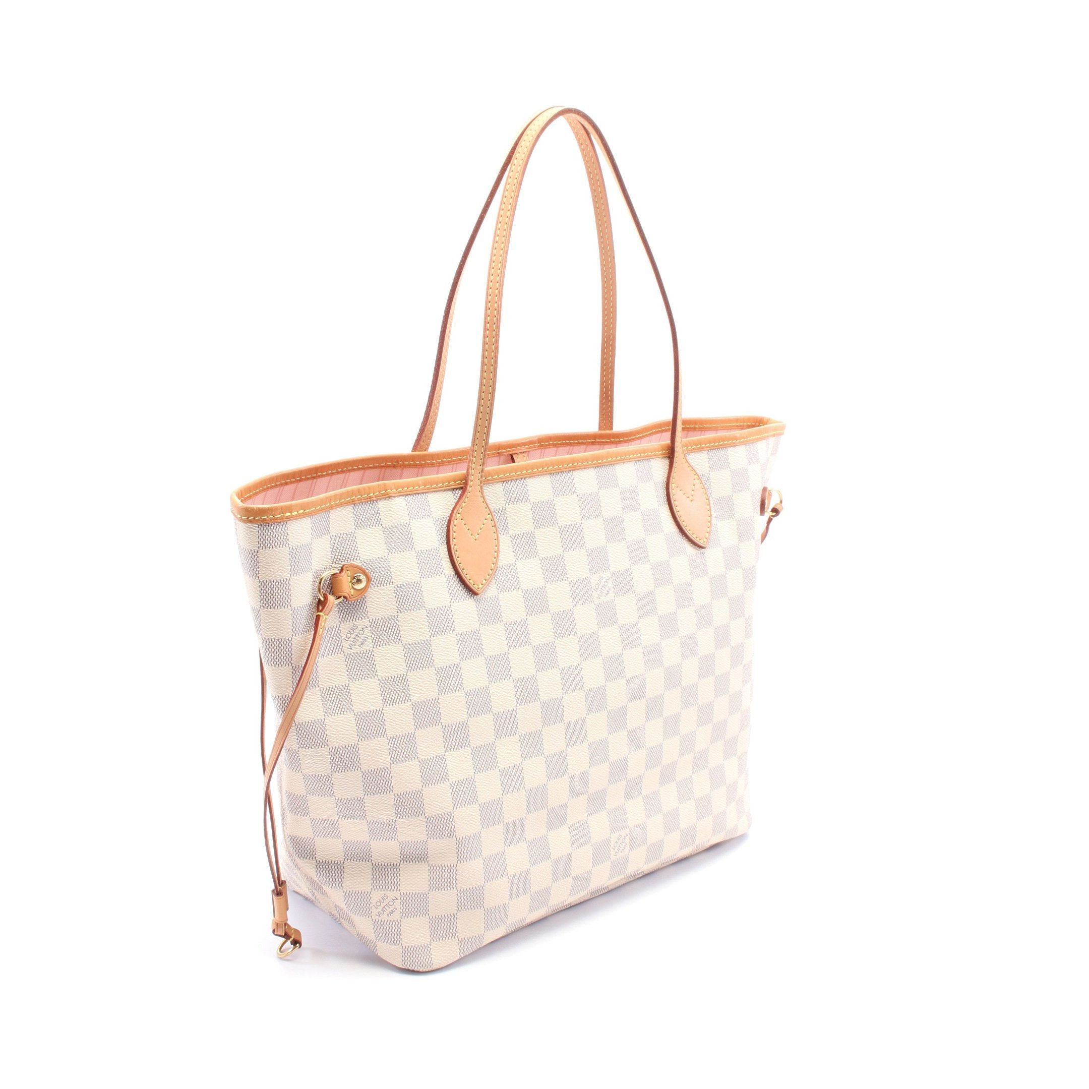 Louis Vuitton Louis Vuitton Neverfull Mm Damier Azur Rose Ballerine Shoulder Bag Tote Leather White Size ONE SIZE - 2 Thumbnail