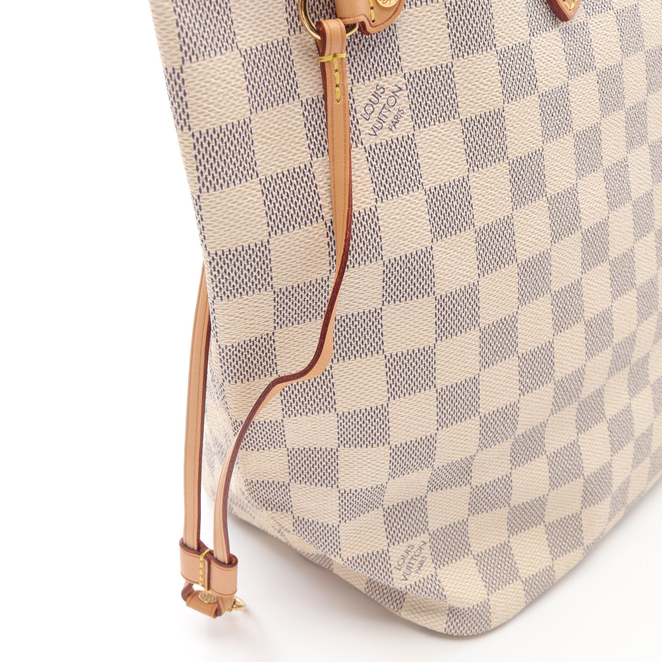 Louis Vuitton Louis Vuitton Neverfull Mm Damier Azur Shoulder Bag Tote Leather White Size ONE SIZE - 8 Thumbnail