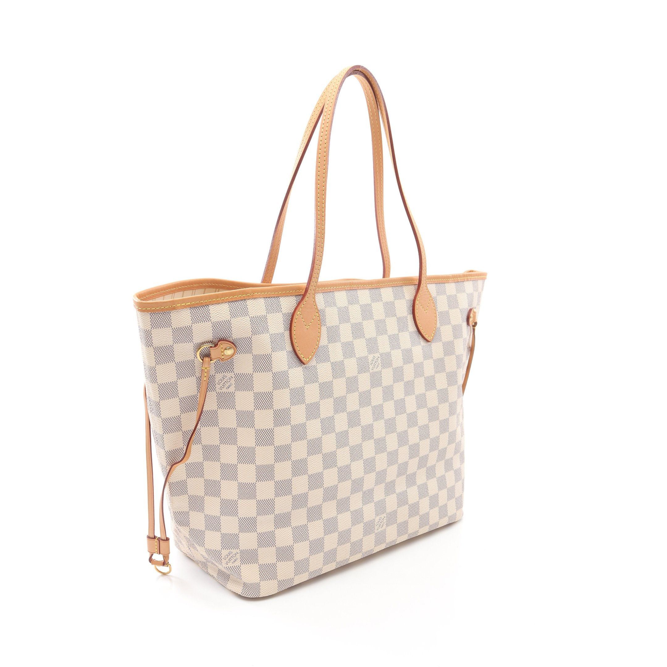 Louis Vuitton Louis Vuitton Neverfull Mm Damier Azur Shoulder Bag Tote Leather White Size ONE SIZE - 2 Thumbnail