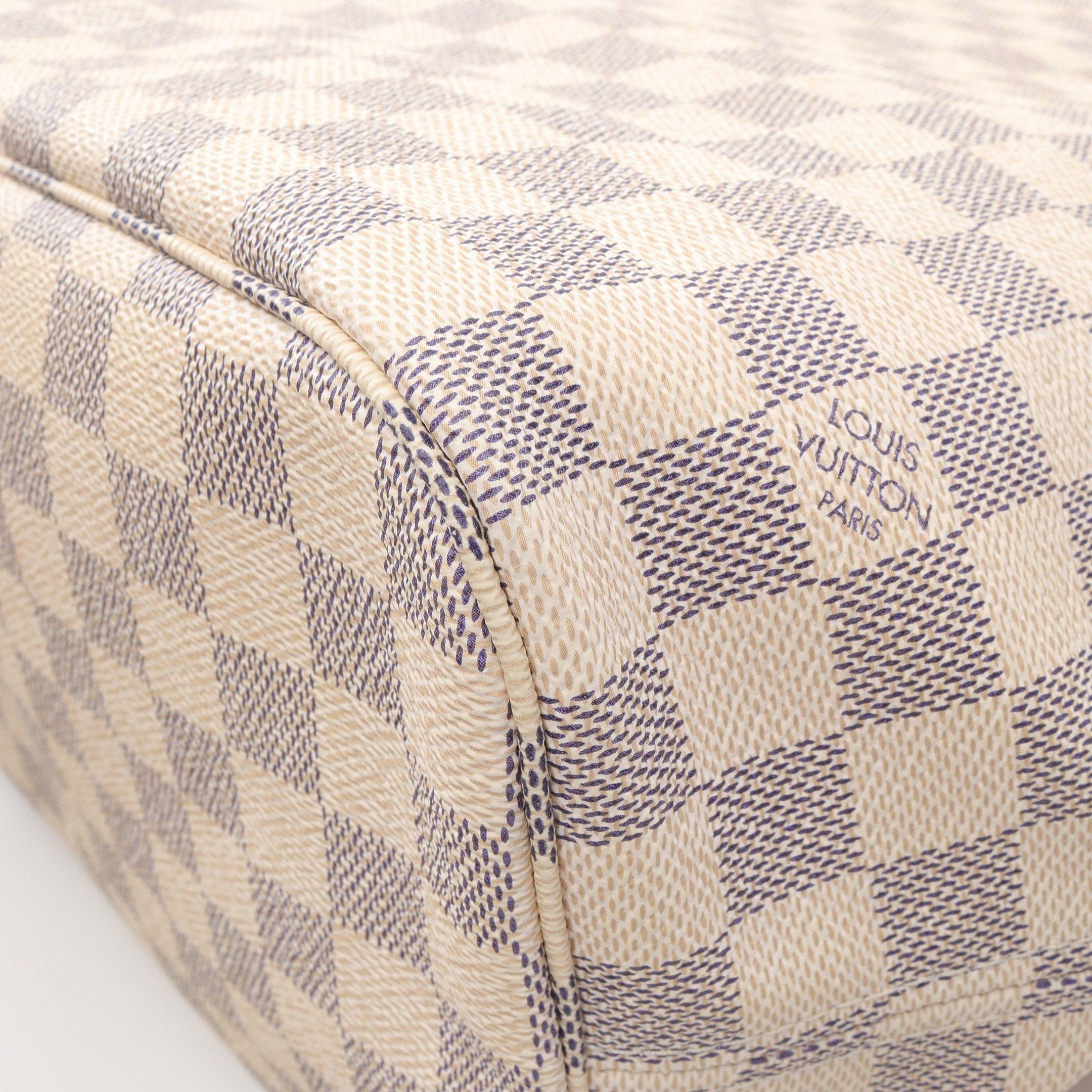 Louis Vuitton Louis Vuitton Neverfull Mm Damier Azur Shoulder Bag Tote Leather White Size ONE SIZE - 7 Thumbnail