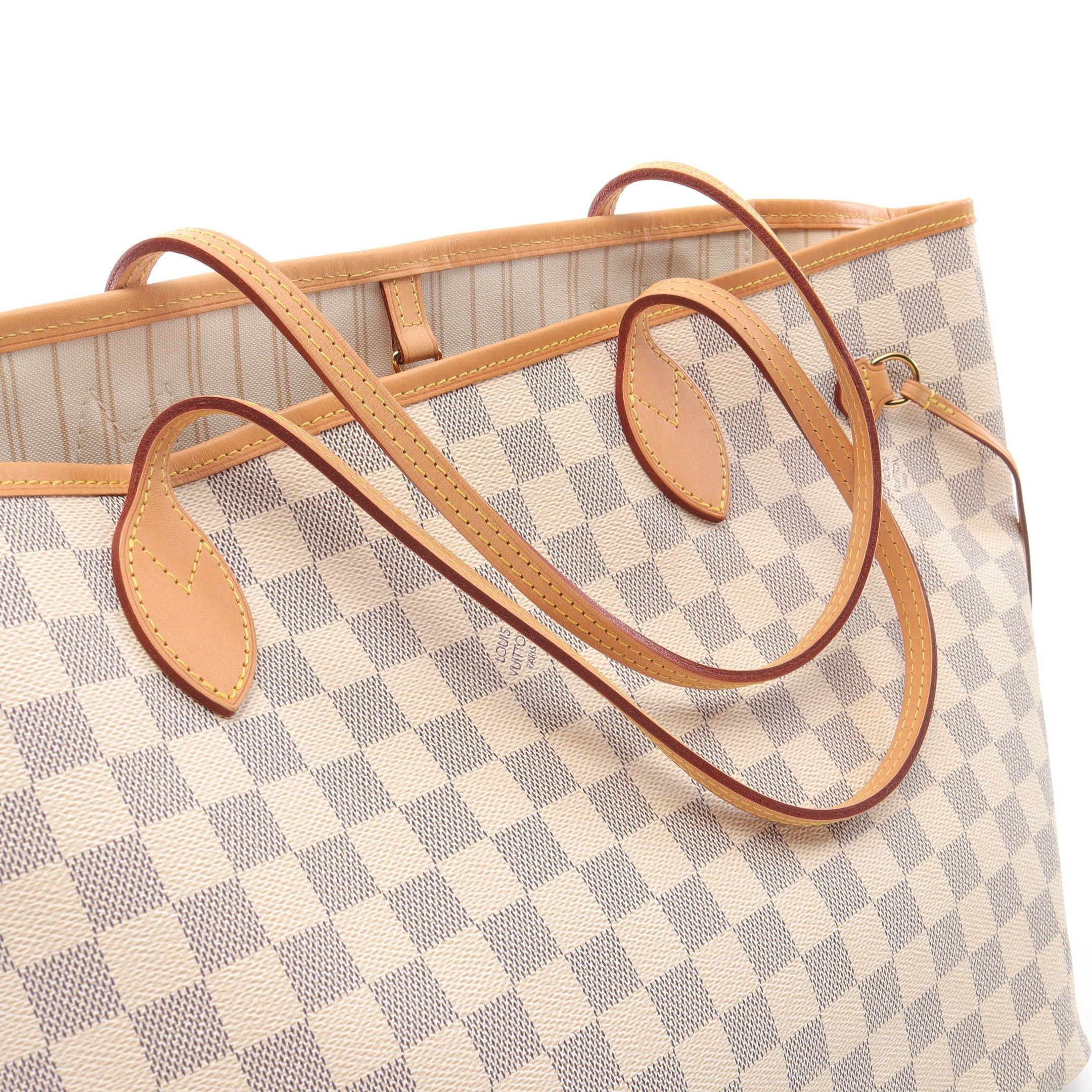Louis Vuitton Louis Vuitton Neverfull Mm Damier Azur Shoulder Bag Tote Leather White Size ONE SIZE - 9 Thumbnail