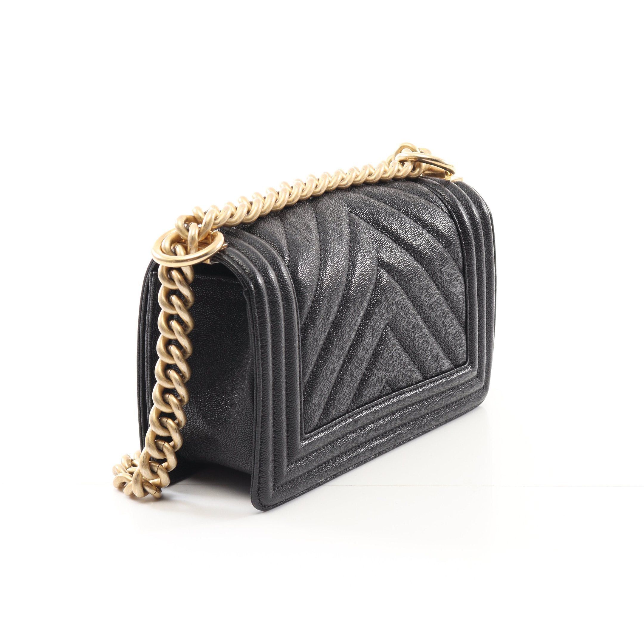 Chanel Chanel Boy Chanel Small V-Stitch Chevron Chain Shoulder Bag Caviar Skin Black Gold Hardware Size ONE SIZE - 2 Thumbnail
