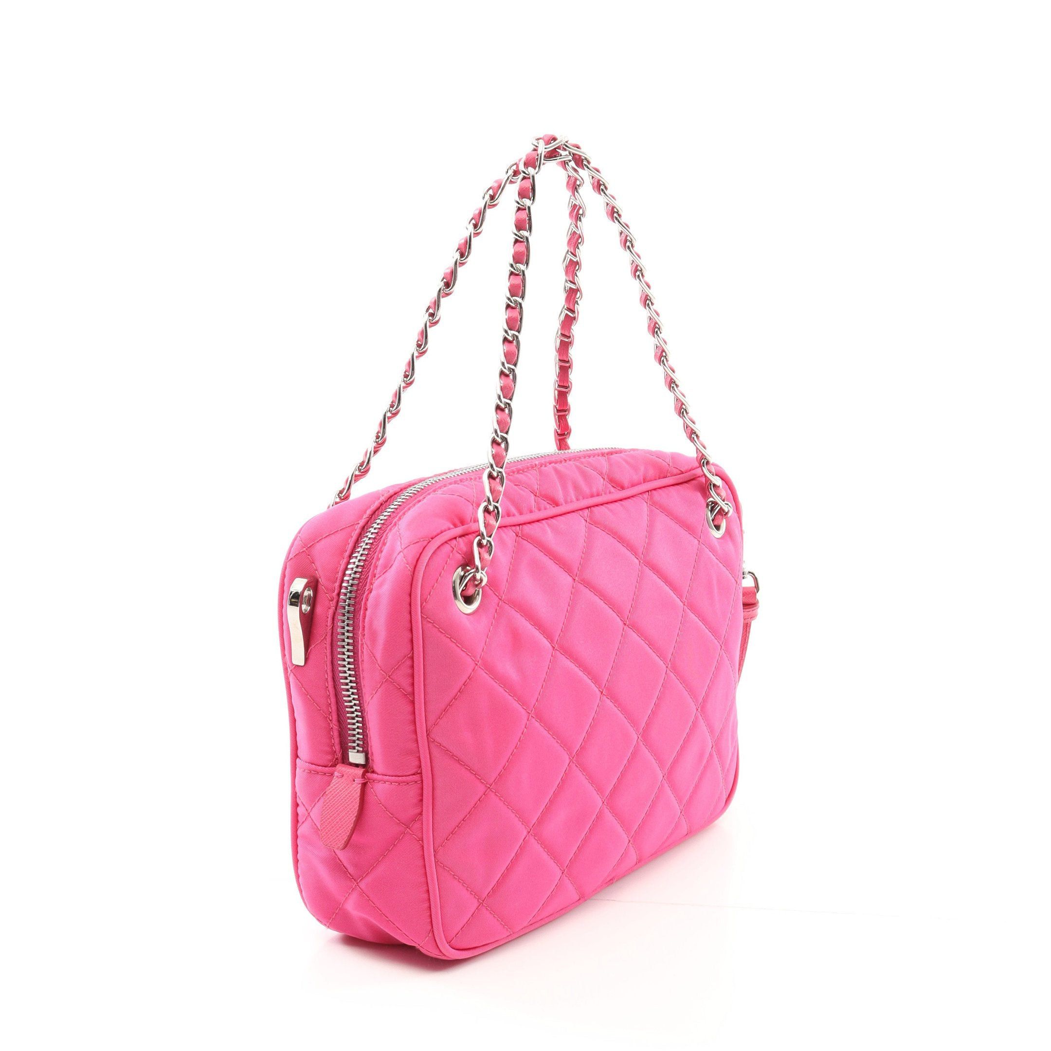 Prada Prada Chain Handbag Quilting Nylon Saffiano Leather Pink Size ONE SIZE - 2 Thumbnail