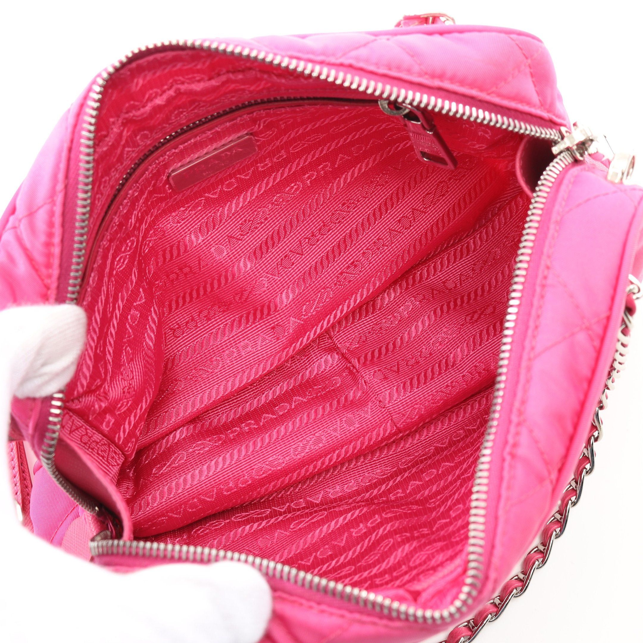 Prada Prada Chain Handbag Quilting Nylon Saffiano Leather Pink Size ONE SIZE - 3 Thumbnail
