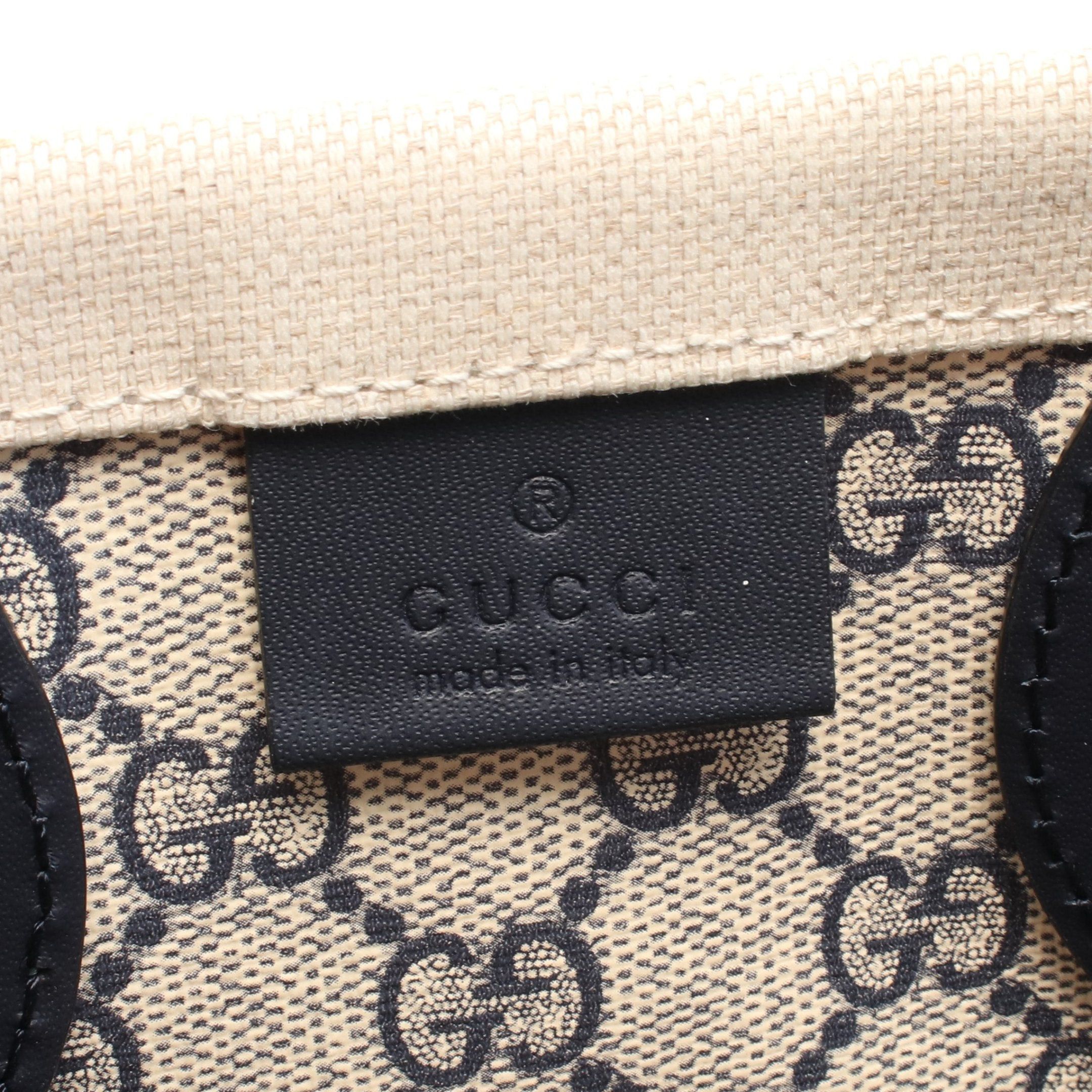 Gucci Print Mini Handbag Tote Bag Canvas Leather Ivory Dark Navy